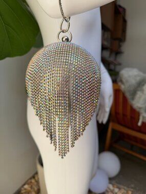 Disco 🪩 Ball Aurora Borealis Rhinestone Fringe Novelty Orb Wristlet Bag